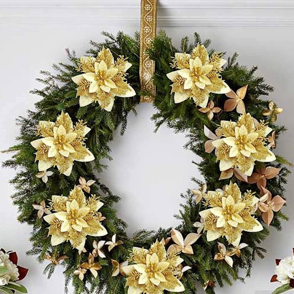 Jul kunstig glitterblomst 12 STK Julestjerne blomster til jul