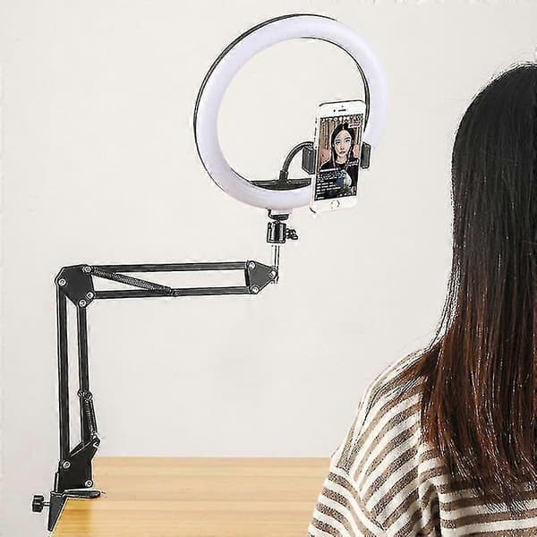 10 tommers LED Selfie Ringlys med Utvidbar Armstativ og Skrivebordsmobilholder