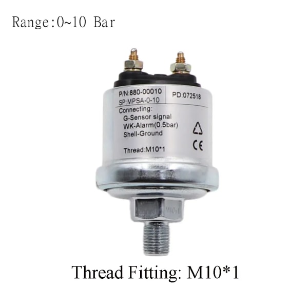 Motoroljetryckssensor med mätområde 0~5 bar /0~10 bar passande för bilbåt oljetrycksmätare M10 & NPT-1/8 10 Bar M10-1
