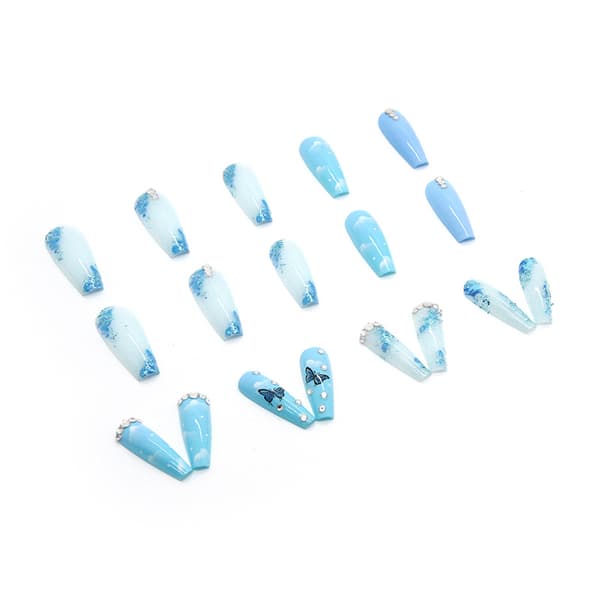 Blue Ice Penetrating Butterfly False Nails (24 stycken), Butterfl