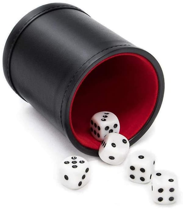 Läderkopp set i röd filt Silent Liner Shaker med 5 tärningar för spel