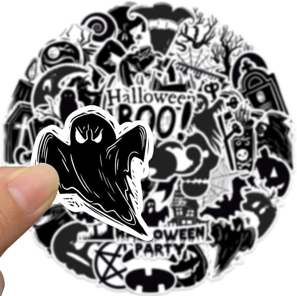 50 st Halloween Stickers Pack Black & White Halloween Skräck