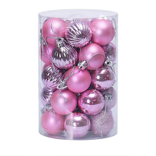 34 stycken 4 cm splittringssäker julkulsprydnader för julgransdekor för bröllopsfest (rosa)