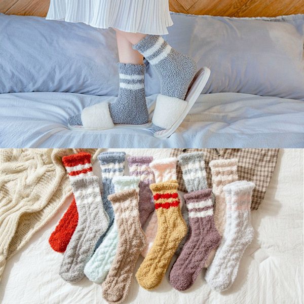 Korall sammetsstrumpor Cashmere Sox Stripe Pattern LJUSGRÅ