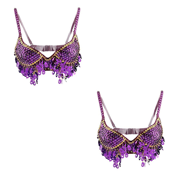 1/2/3 Magdans Perlebesatt BH Paljetter Topp Sexy Dansende Sanger Purple 36 Size 2PCS