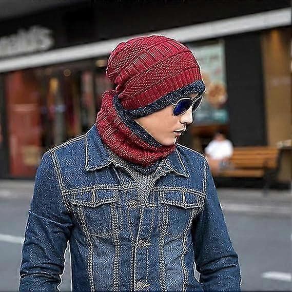 2-deler myke, tykke, varme luer i fleece, skihodeplagg, vinterluer med skjerfsett for menn og kvinner