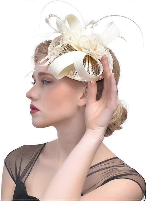 Fascinatorhatt i netting for kvinner Bryllup Ensfarget Cocktail Teselskap Hårtilbehør Hårnål Hodebånd (Beige)