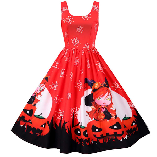 Naisten Hihaton Halloween Juhlamekko Rockabilly Swing Mekko C 2XL