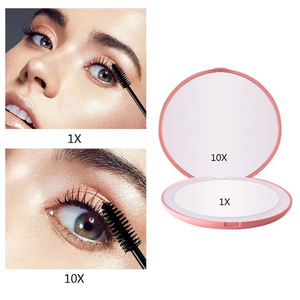LED-belyst fickspegel, naturligt ljus vit sminkspegel, com
