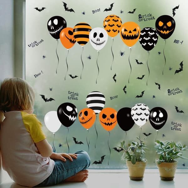 4 st Halloween fönsterdekaler, spindelfladdermus (svart, C)