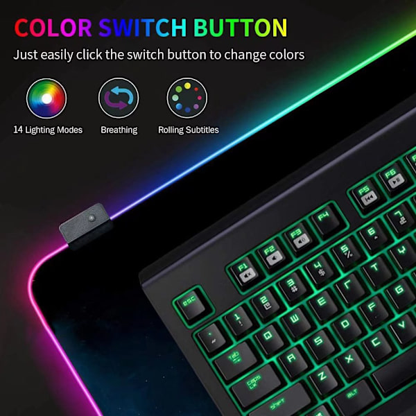 RGB Gaming Mouse Pad, LED-upplyst musmatta, halkfri