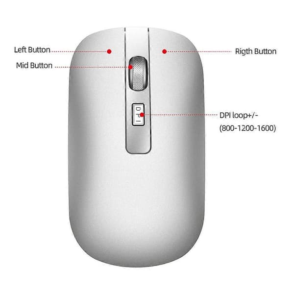 Bärbar Tyst Ultratunn Trådlös 2.4G Mus Ergonomisk Design Dator 1600dpi