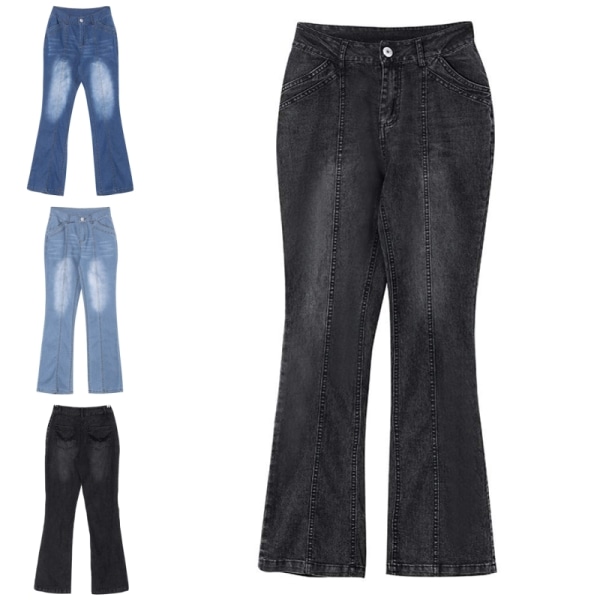 Kvinnors låga utsvängda jeans Stretchiga jeansbyxor Bell Bottoms Ljusblå M