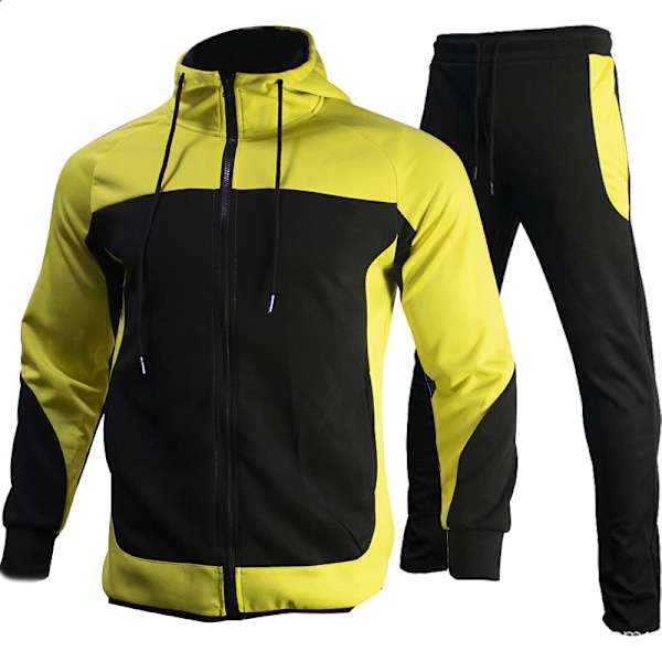 Atletisk träningsoverall med luva för män, långärmad yellow qd yellow L