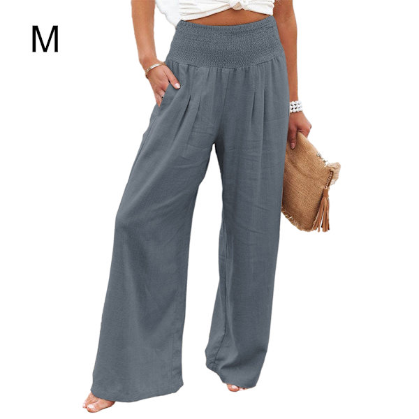 Dame Sommerbukser Lommer Løse Casual Wide Leg Lounge Gray M