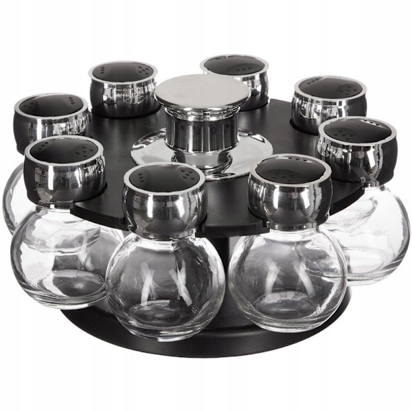 8x Krydderglass med Roterende Krydderstativ black