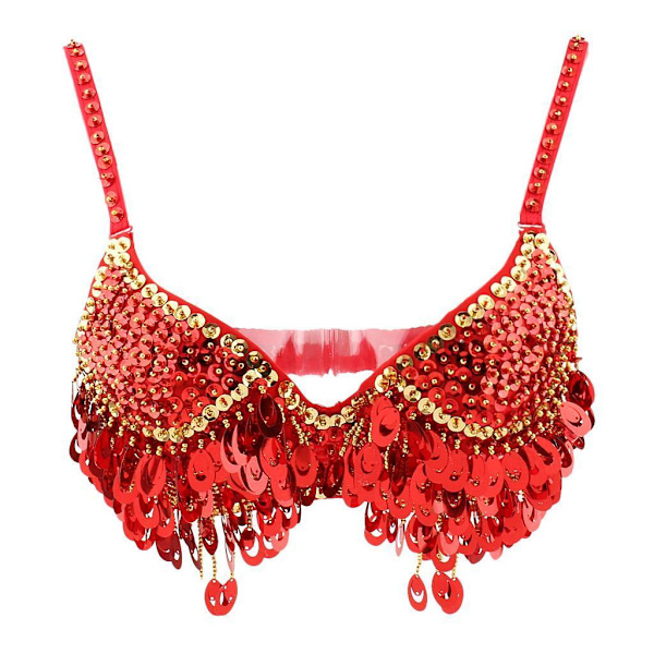 1/2/3 Magdans Perlebesatt BH Paljetter Topp Sexy Dansende Sanger Red 36 Size 1 Pc