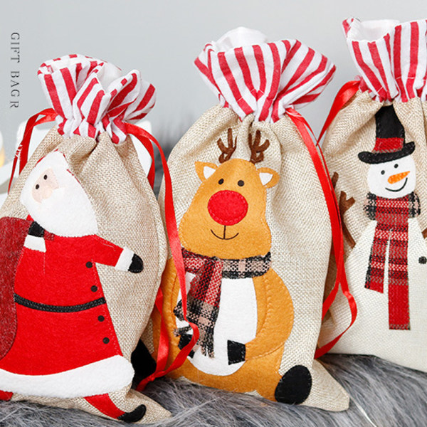 3-Pack Christmas Ren Santa Snowman Xmas Presentpåse med Elk