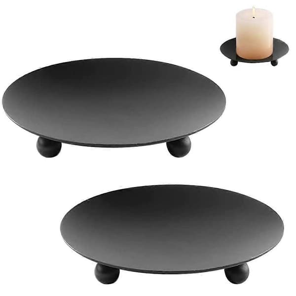 2 sorte lysestaker i jern, aromaterapi lysbasebrett, diameter 9 cm