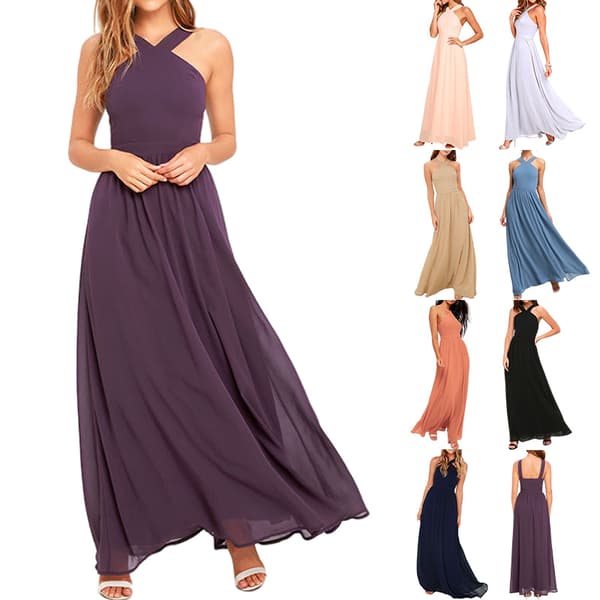 Damklänning Cross Halter Off Shoulder Brudtärnklänning Lång Maxi Black XXL