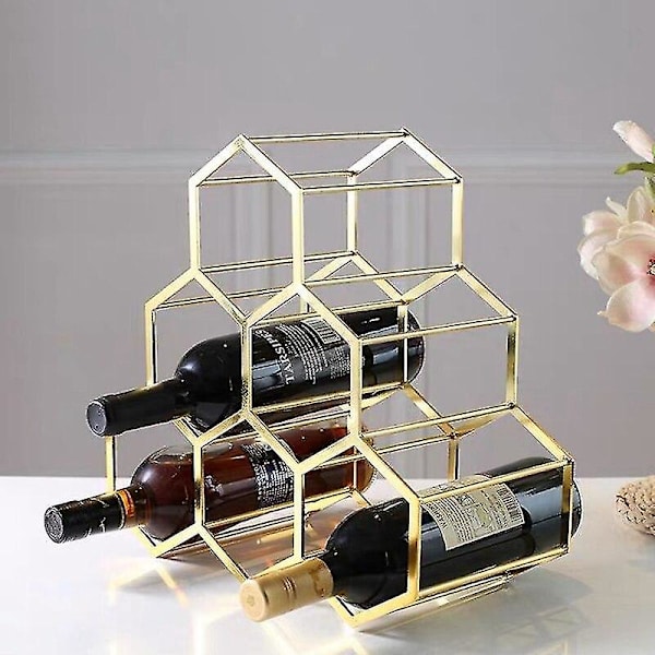 Guld Vin Metallställ Honeycomb Vinhållare Dryckesartiklar Stativ Heminredning 6 Flaskor Srorage|