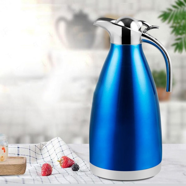 2L rostfritt stål kaffevattenkokare för att hålla varm 2-lagers isoleringskruka Hushåll Blue A