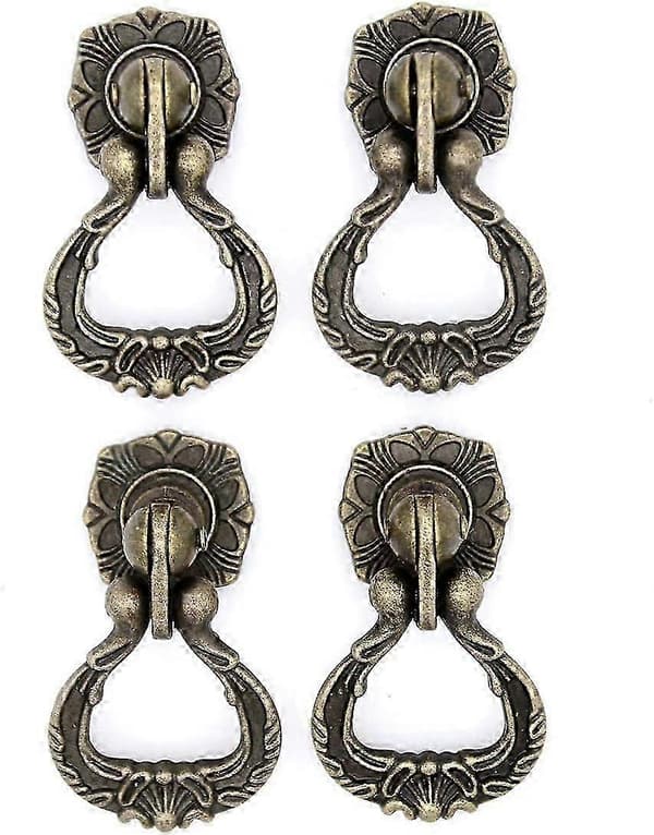 4 stk. Vintage Antik Messing Vedhæng Ring Træk Håndtag Knapper med Enkelt Monteringshul til Skuffe Skab Kommode W