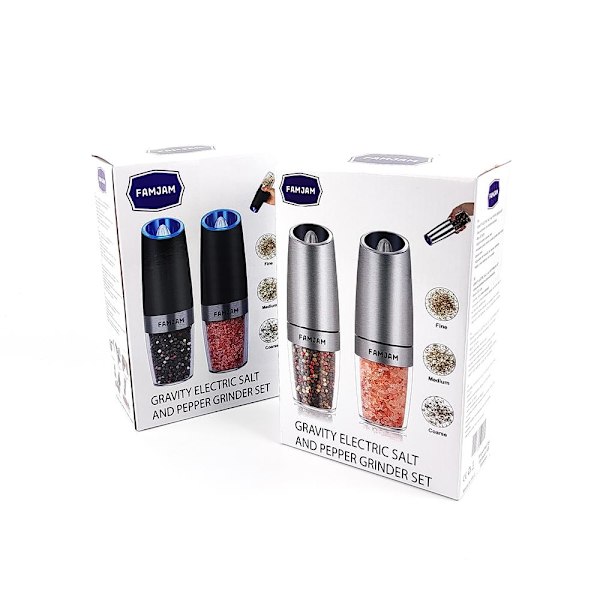 Gravity elektrisk pepper- og saltkvern sett, justerbar grovhet, SILVER