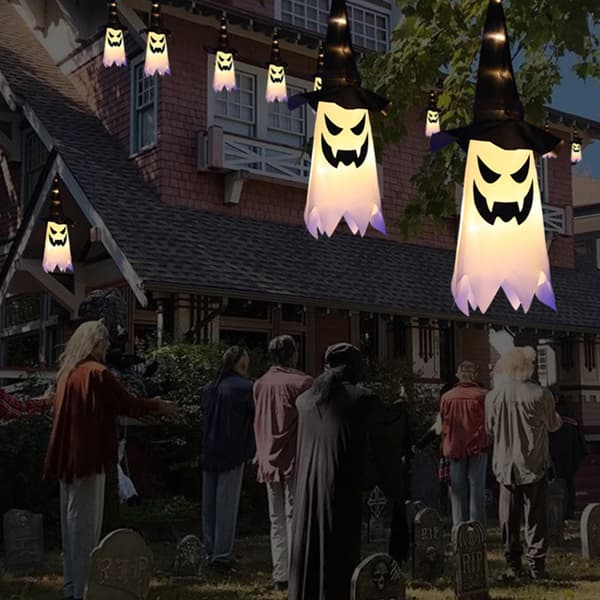 Halloween-dekorationer LED Spooky Dekoration Light Up Witch Hat warm white