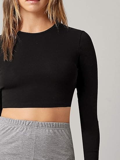 Basic långärmad t-shirt med rund hals för kvinnor, M