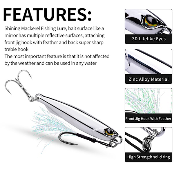 15g/20g/30g/ Metal Jig Fishing Lure Vikter Trolling Hard Ba 40g