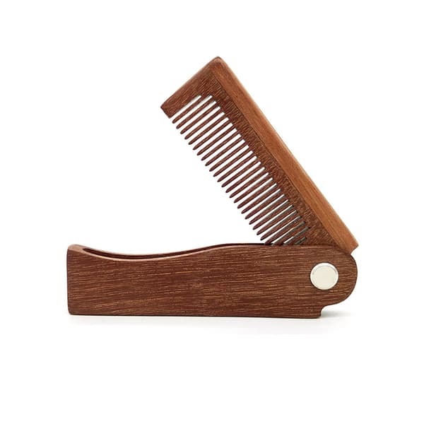 #1 Folding Comb Sandalwood Pocket Comb Automatisk Hårkam med Fjær #
