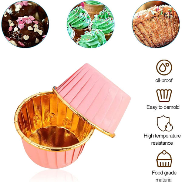 50ST Folie Metallic Cupcake Liners Rosa Baking Cups
