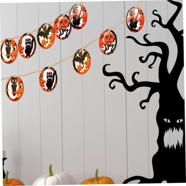 Halloween träkatter kedja pumpa prydnad plack dekorationer