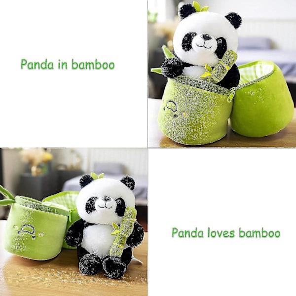 Panda gosedjur, Panda plysch leksak med bambu, söt mjuk plysch Panda kudde docka, födelsedagspresenter för barn och flickor