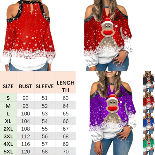 Ny langermet V-hals bluse med trykk for kvinner Blue M