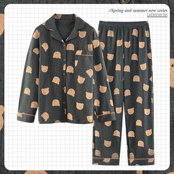 Sovkläder Pyjamas Dam vår och höst bomull långärmad tunn XXXL