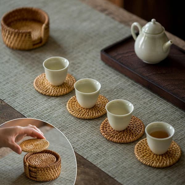 1/2/3/5 Rattan Placemat för Creative Thicken Khaki Leaf Shaped Light Brown 20x2cm 1Set