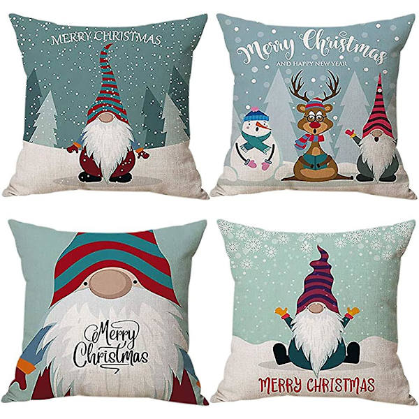 Christmas Elf Dwarf Putetrekk 45x45cm 4 Stykker Svensk Nisse Dekor Gnome Gave