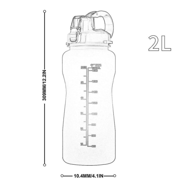 Gallon sportvattenflaska 3,8/2l stor kapacitet Tritan Bpa Free Outdoor Motivational With Time Marker Bärbara fitness grey 2L