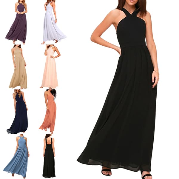 Damekjole Cross Halter Off Shoulder Brudepikekjole Damp Maxi Khaki L