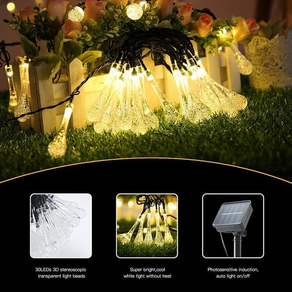 Solar LED Vanddråbe Lyskæde Boble Rund Perle Gypsophila Ou
