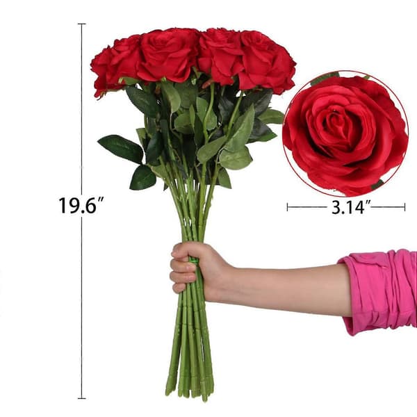 Kunstig Blomst Rød Silke S Med Stilk Buket Bryllup Hjem R, Pakke Med 10 (re