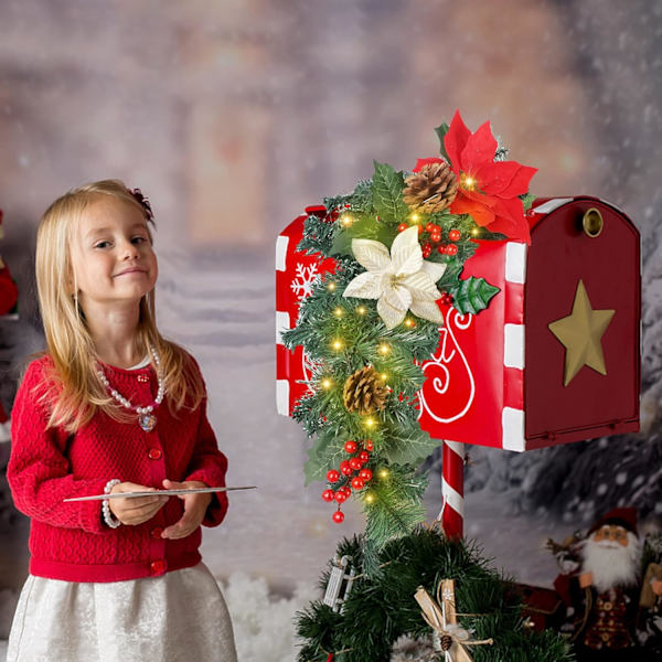 Förbelyst julbrevlåda Swag-girland med julstjärnor blommor, batteri