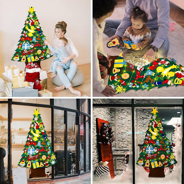 Filt juletre DIY-sett for småbarnsvegg med 36 stk pynt, 1,1 meter filtgave