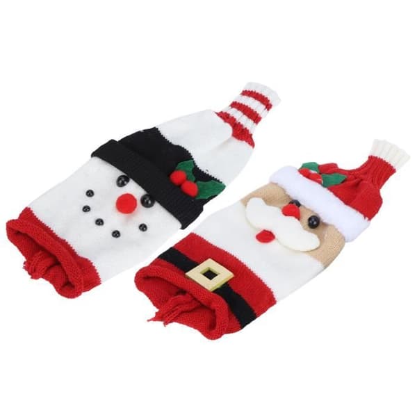 HURRISE Vinflaska Sleeve 2 St/Set Söt Santa Claus Snowman Vinflaskskydd Pullover Tröja