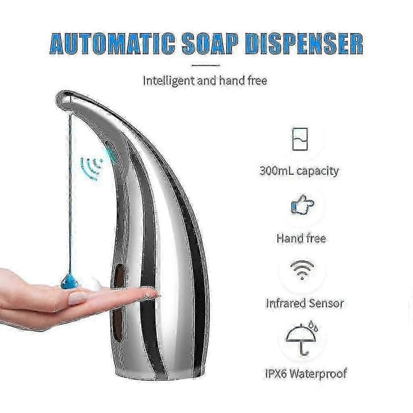 300 ml Automatisk Sæbedispenser - Sølv Infrarød Berøringsfri Sæbedispenser