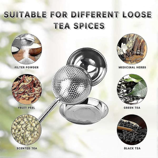 2 stk te-infuser med fat, tesil med langt håndtak i rustfritt stål