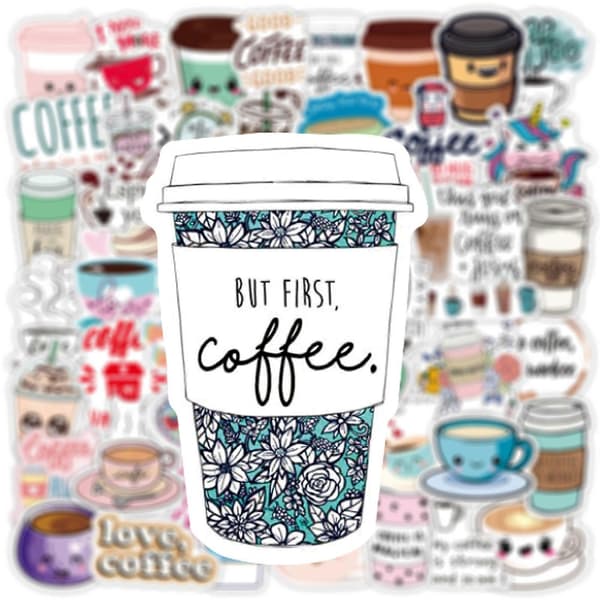 Kaffeklistremerker til bærbar PC (50 stk), Gave til tenåringer, voksne, jenter og gutter, Kaffekopp