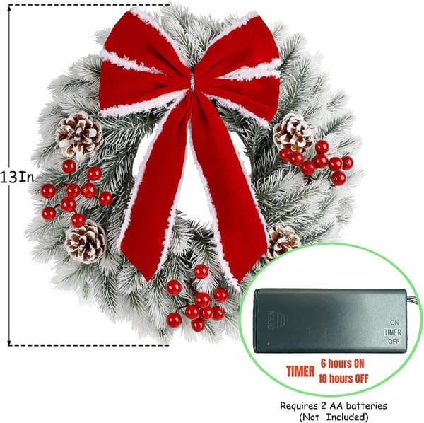 3 st upplysta julkransar, 13 tum förbelyst mini julkrans med röd rosett,